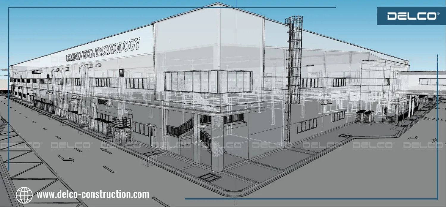 A 2-storey factory is an optimal solution for production area, but has a complex structure and higher construction costs than a 1-storey factory.