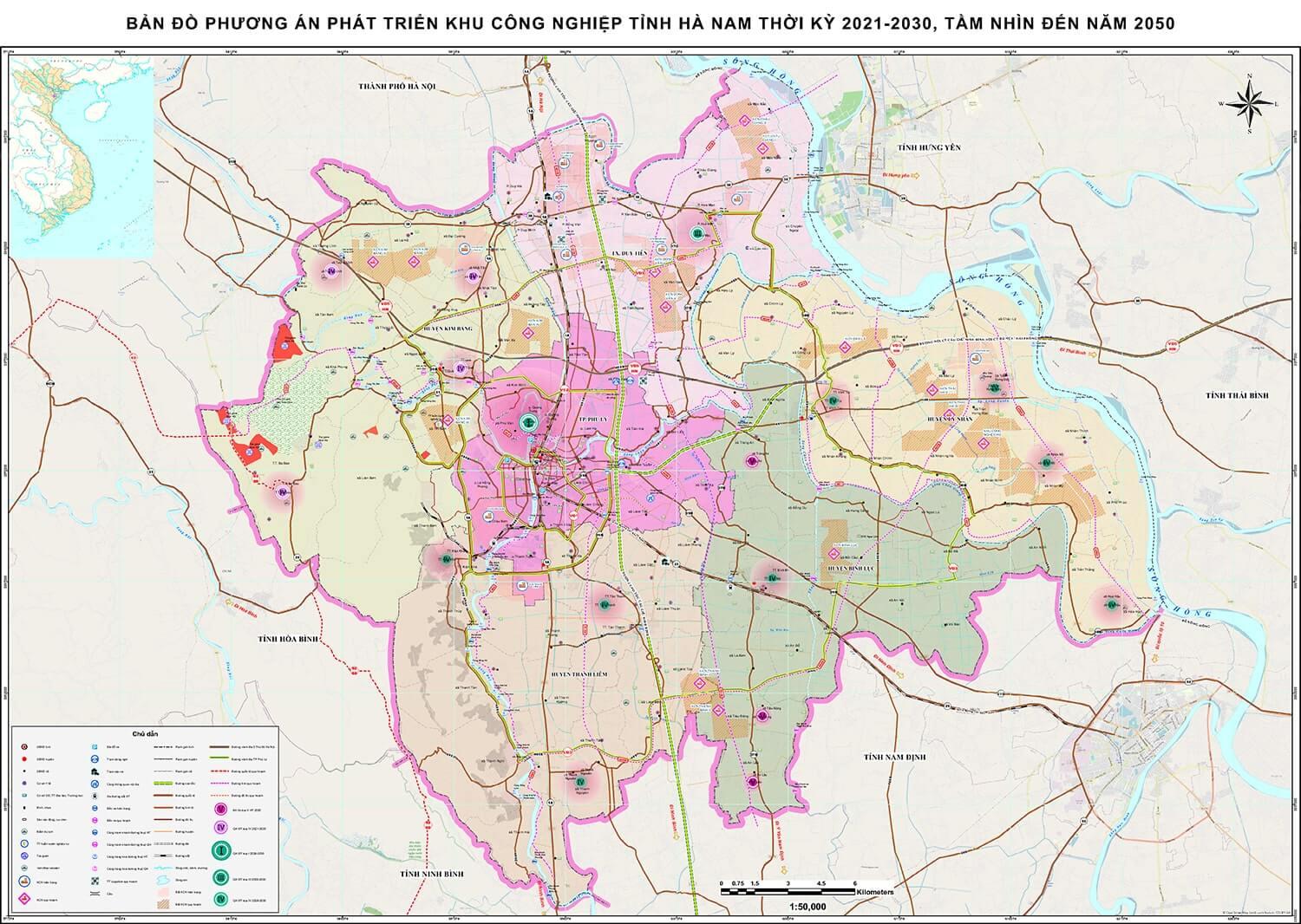 Bản đồ quy hoạch phát triển các khu công nghiệp tỉnh Hà Nam thời kỳ 2021 – 2030, tầm nhìn đến năm 2050 