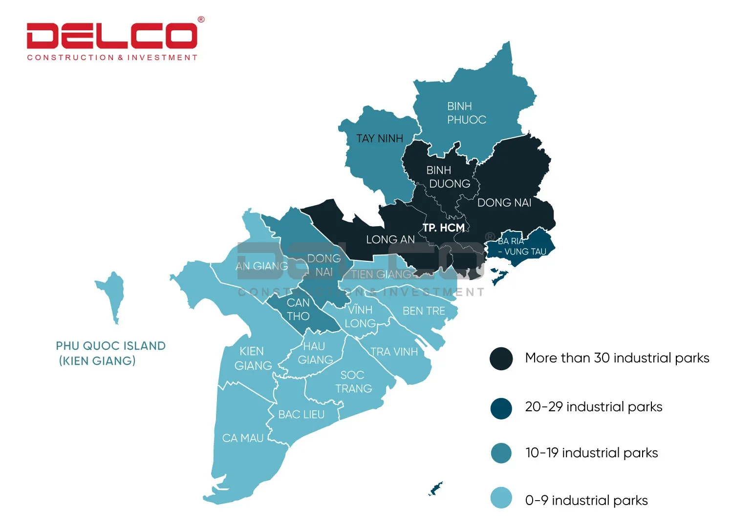 List and map of industrial zones in the South